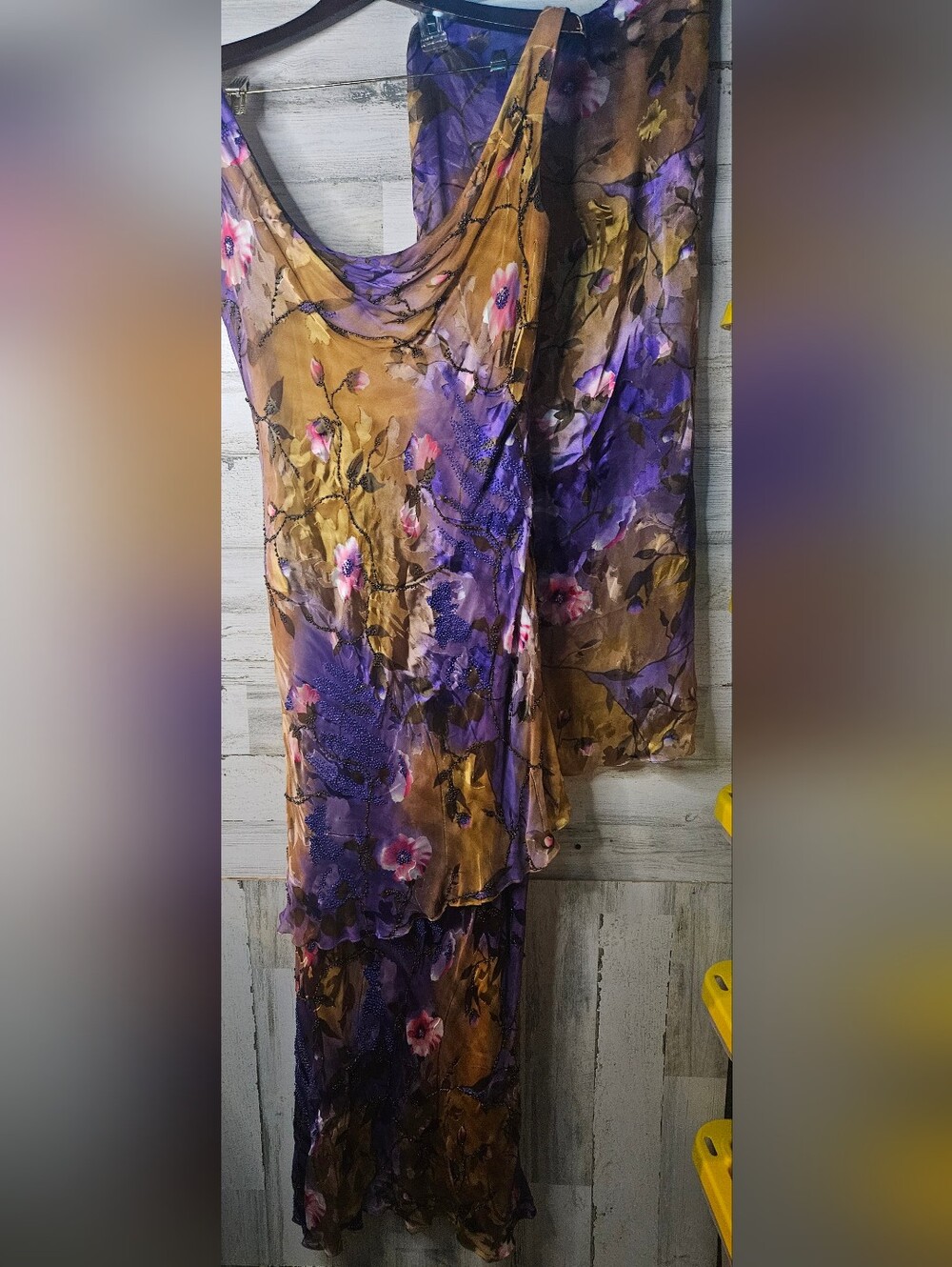 Vintage Victoria Royal Beaded Silk Gown Matching Wrap Shawl Set Whimsigoth Fairy